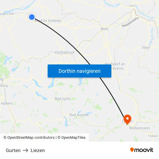 Gurten to Liezen map