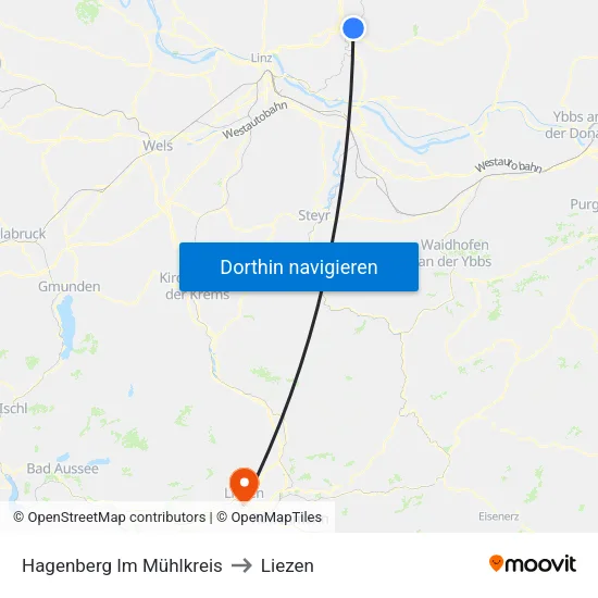 Hagenberg Im Mühlkreis to Liezen map