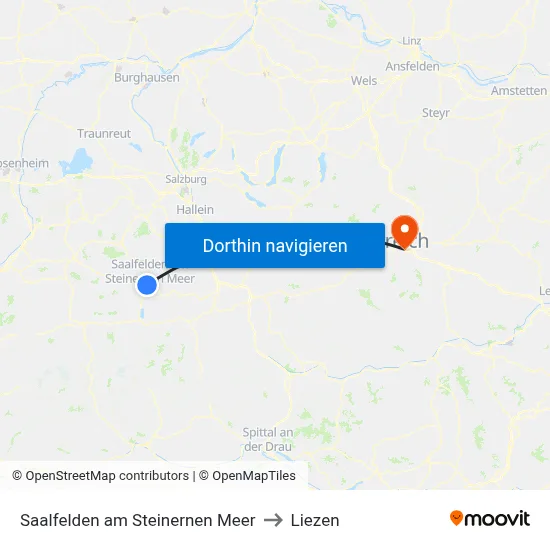 Saalfelden am Steinernen Meer to Liezen map