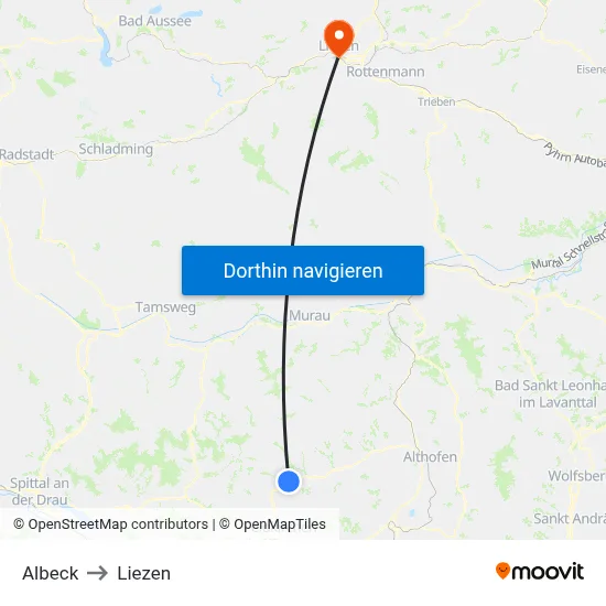 Albeck to Liezen map
