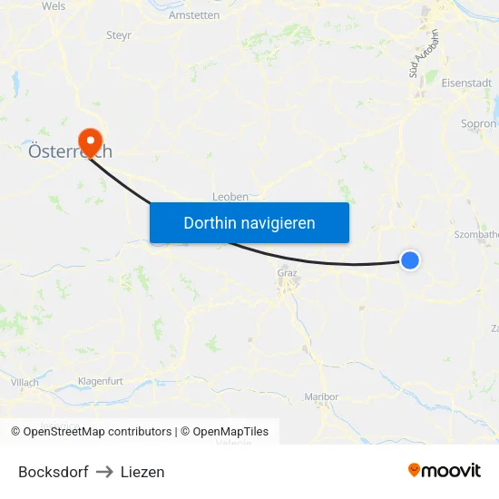 Bocksdorf to Liezen map