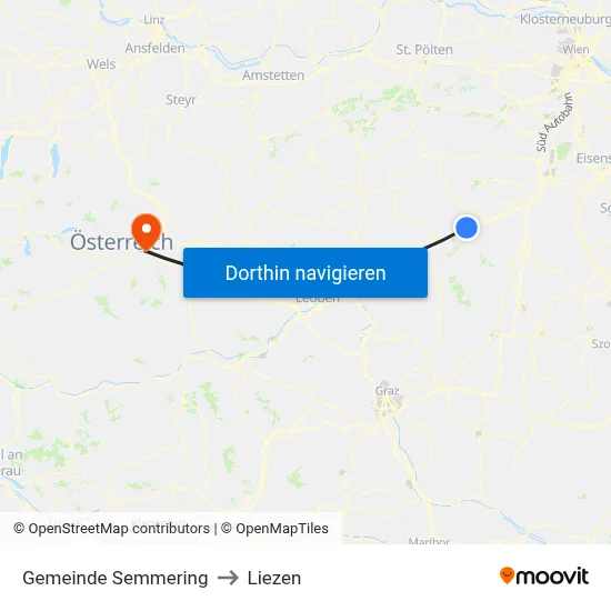 Gemeinde Semmering to Liezen map