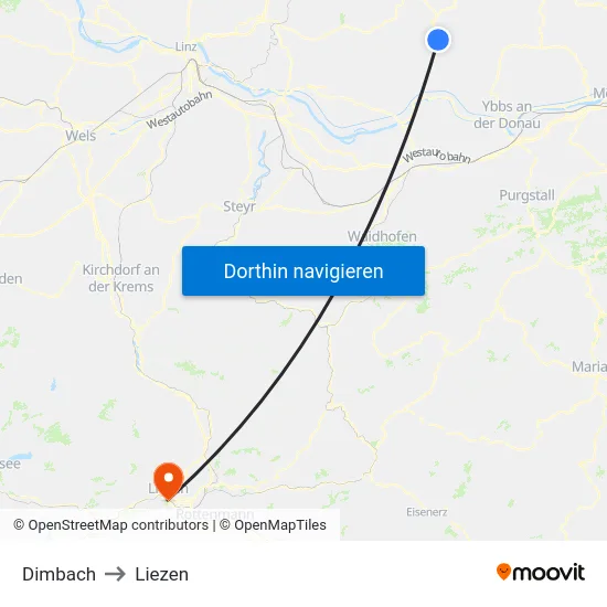 Dimbach to Liezen map