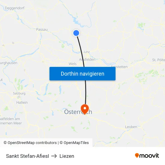 Sankt Stefan-Afiesl to Liezen map