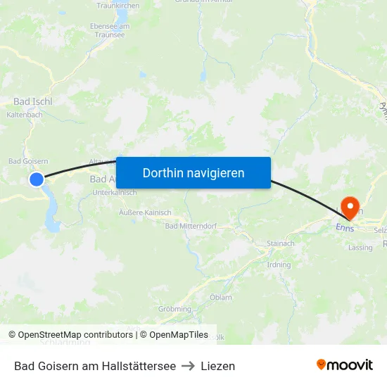 Bad Goisern am Hallstättersee to Liezen map