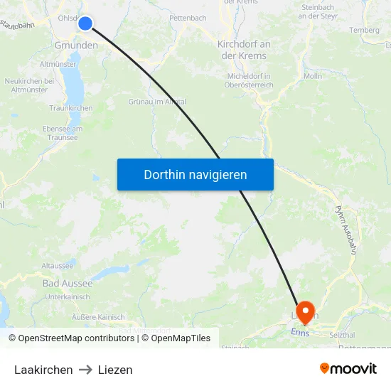 Laakirchen to Liezen map