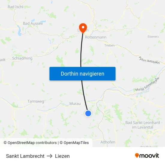 Sankt Lambrecht to Liezen map