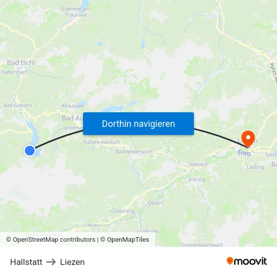 Hallstatt to Liezen map