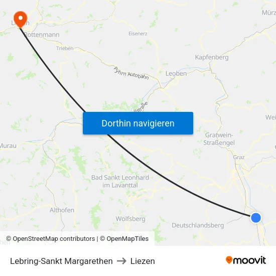 Lebring-Sankt Margarethen to Liezen map