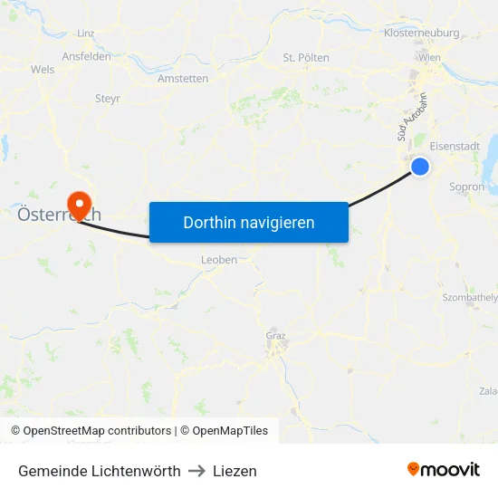 Gemeinde Lichtenwörth to Liezen map