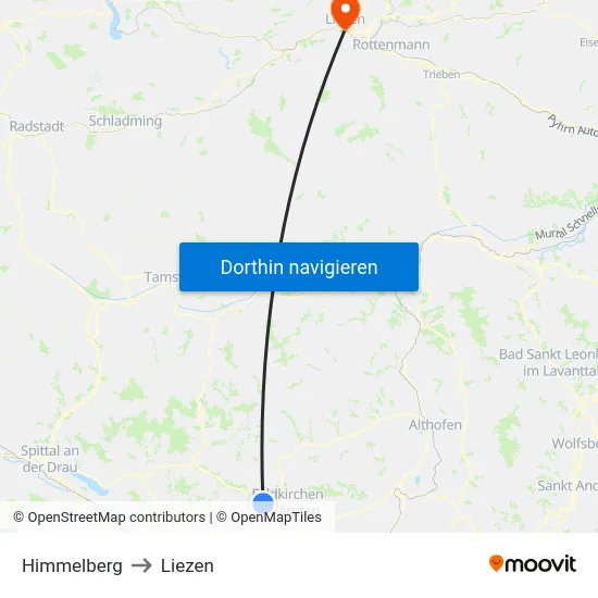 Himmelberg to Liezen map