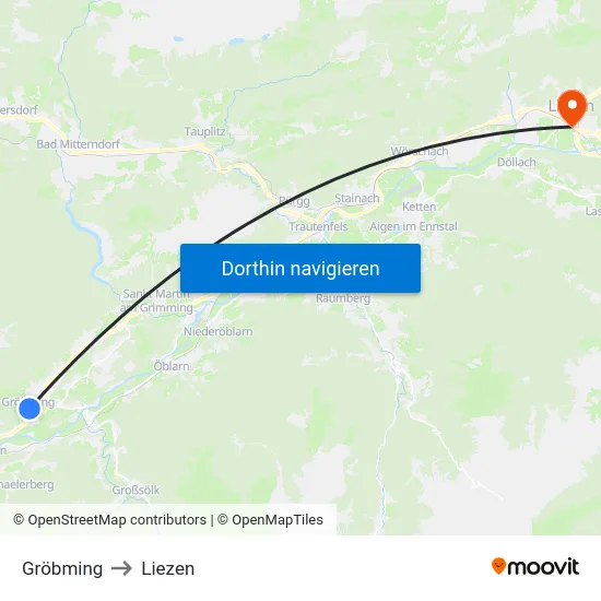 Gröbming to Liezen map