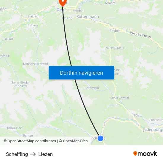 Scheifling to Liezen map