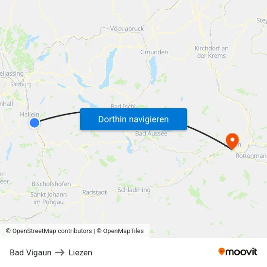 Bad Vigaun to Liezen map