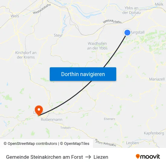 Gemeinde Steinakirchen am Forst to Liezen map