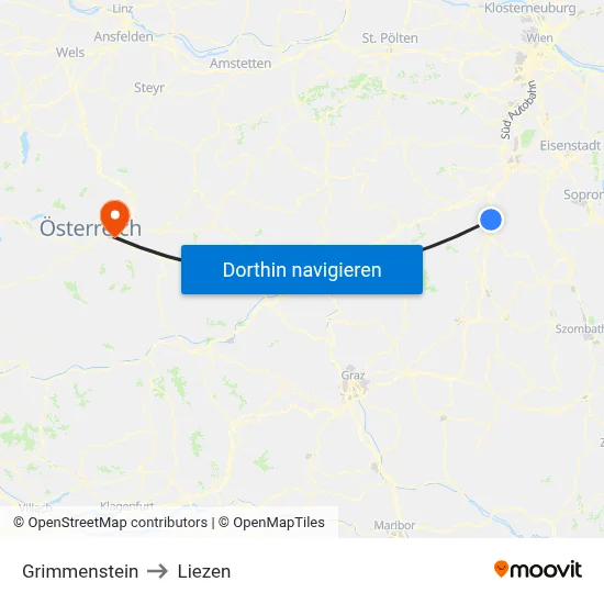 Grimmenstein to Liezen map