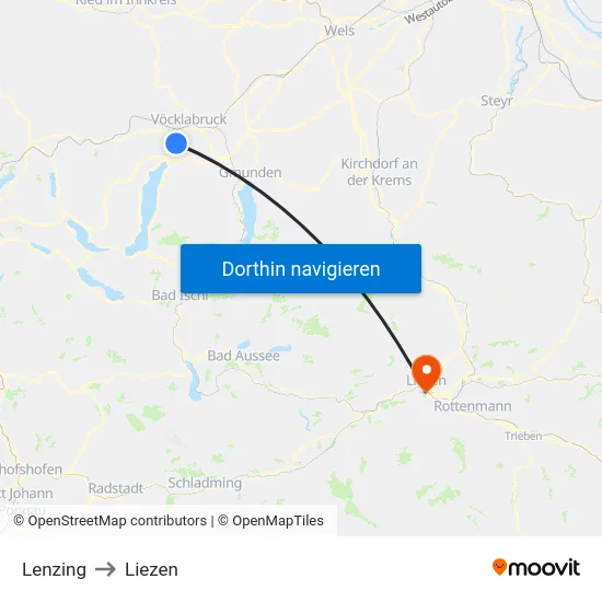 Lenzing to Liezen map