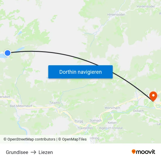 Grundlsee to Liezen map