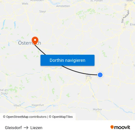 Gleisdorf to Liezen map