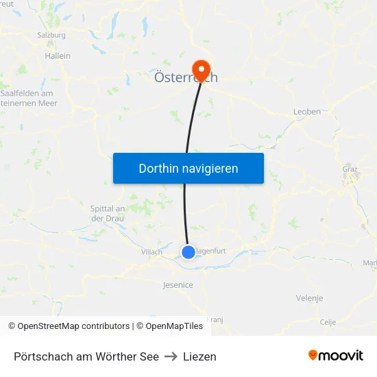 Pörtschach am Wörther See to Liezen map