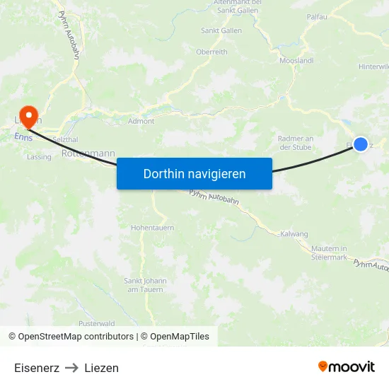 Eisenerz to Liezen map