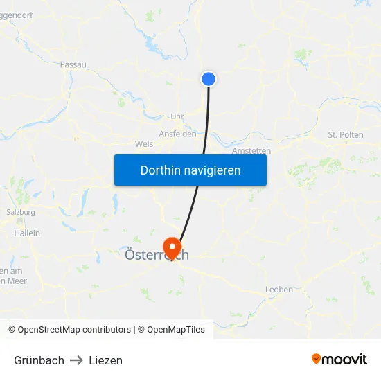 Grünbach to Liezen map