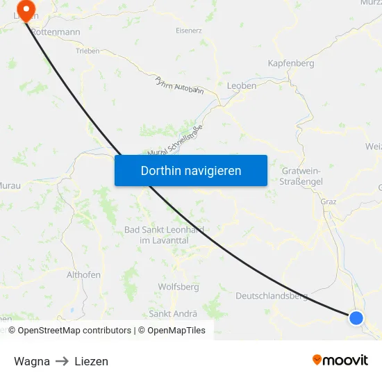Wagna to Liezen map