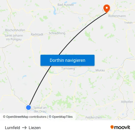 Lurnfeld to Liezen map