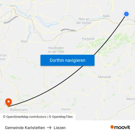 Gemeinde Karlstetten to Liezen map