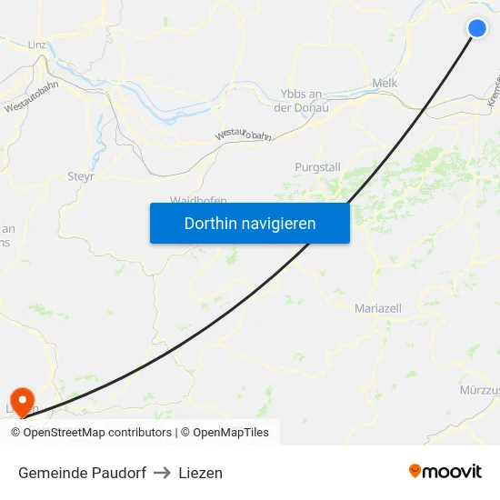 Gemeinde Paudorf to Liezen map