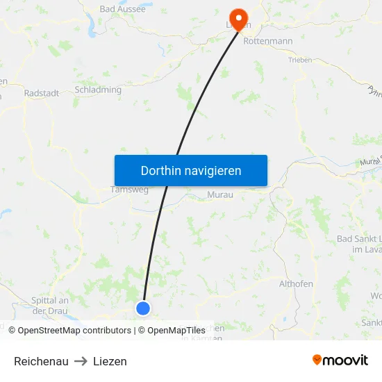 Reichenau to Liezen map