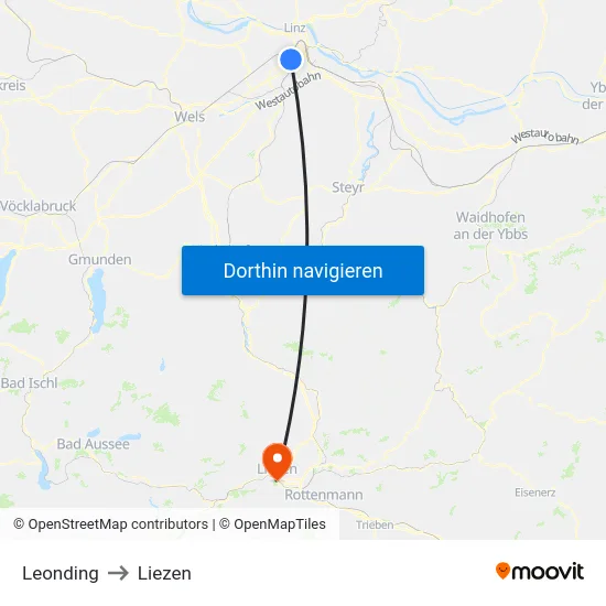Leonding to Liezen map