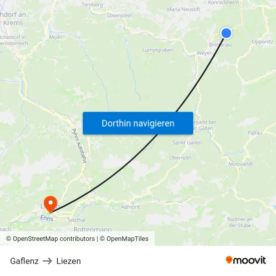Gaflenz to Liezen map