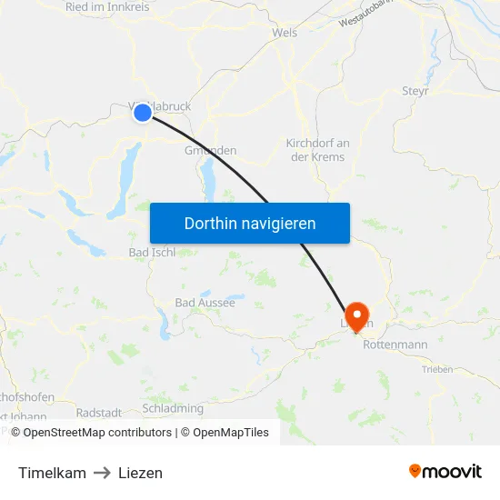 Timelkam to Liezen map