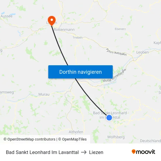Bad Sankt Leonhard Im Lavanttal to Liezen map