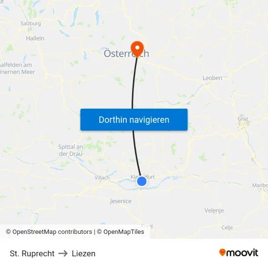 St. Ruprecht to Liezen map