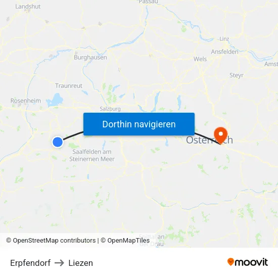 Erpfendorf to Liezen map