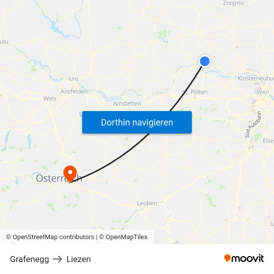 Grafenegg to Liezen map
