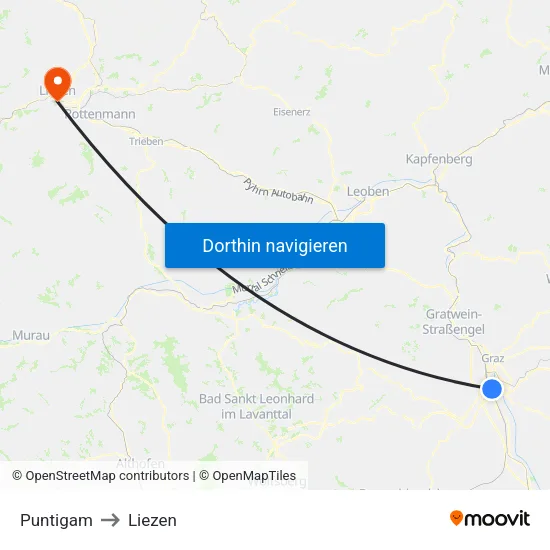 Puntigam to Liezen map