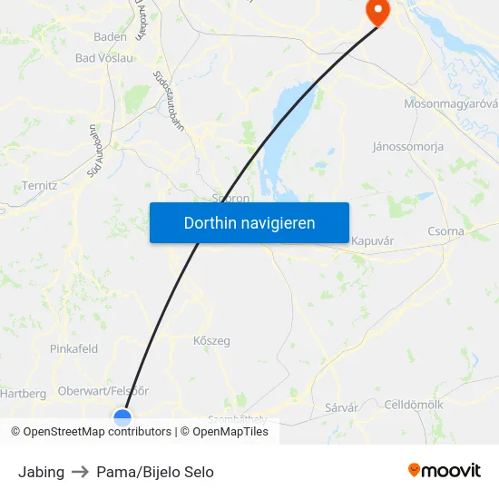 Jabing to Pama/Bijelo Selo map