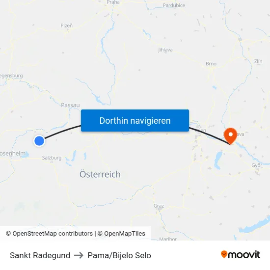 Sankt Radegund to Pama/Bijelo Selo map