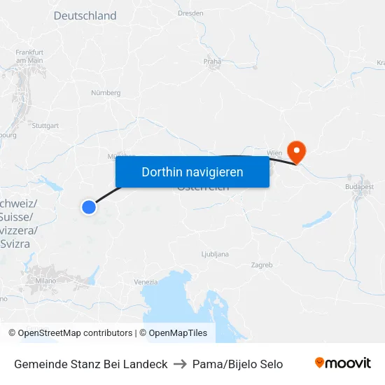Gemeinde Stanz Bei Landeck to Pama/Bijelo Selo map