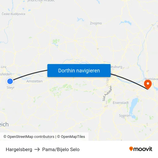 Hargelsberg to Pama/Bijelo Selo map