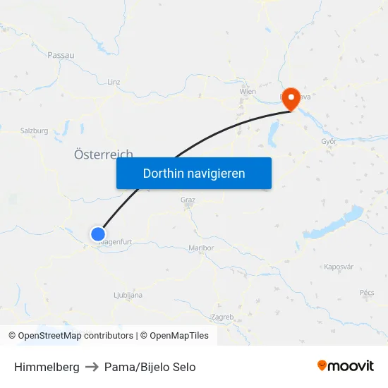 Himmelberg to Pama/Bijelo Selo map