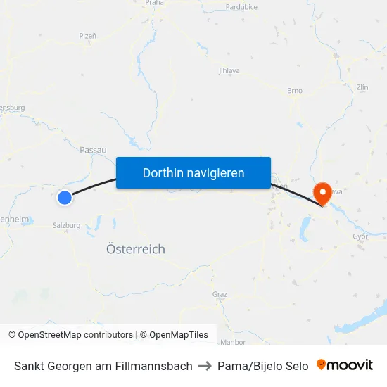 Sankt Georgen am Fillmannsbach to Pama/Bijelo Selo map