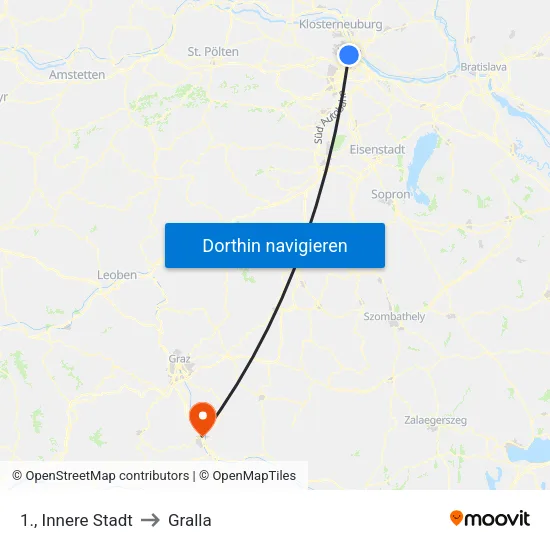 1., Innere Stadt to Gralla map