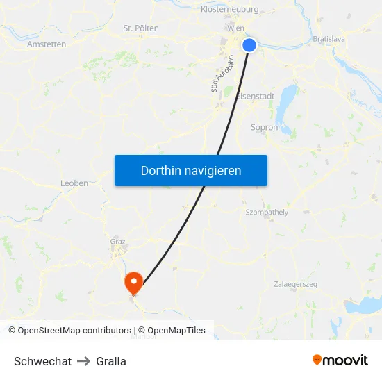 Schwechat to Gralla map