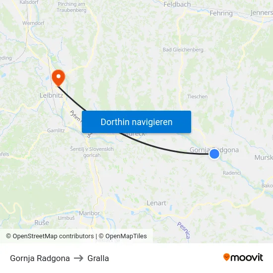 Gornja Radgona to Gralla map