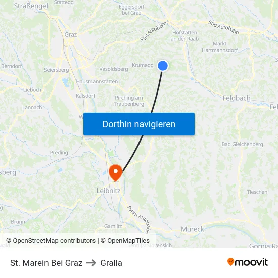 St. Marein Bei Graz to Gralla map