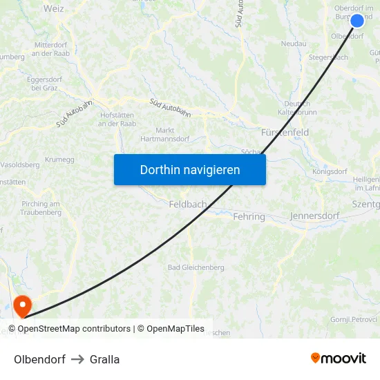 Olbendorf to Gralla map